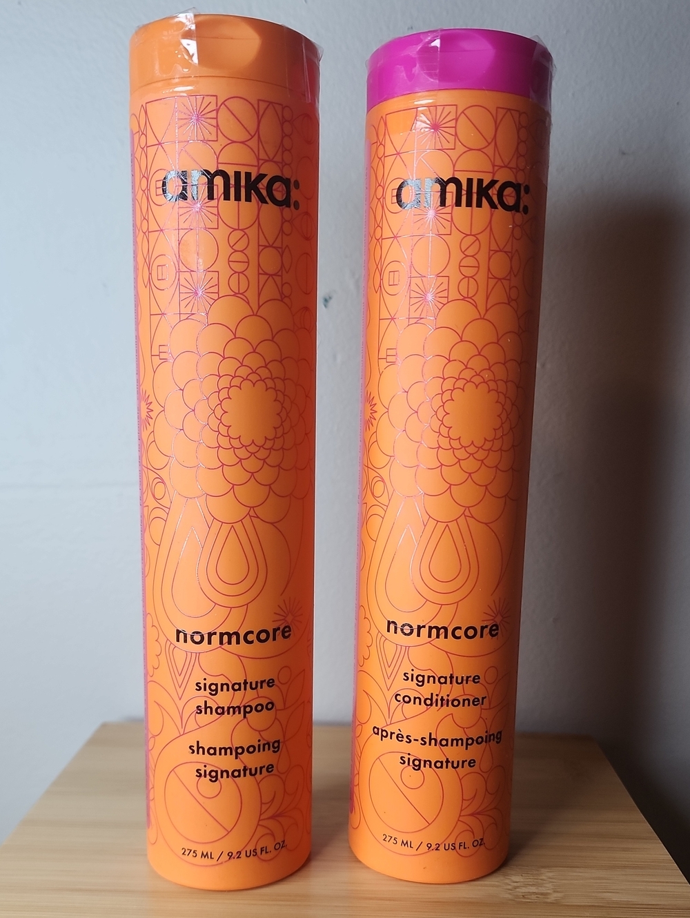 amika Normcore Signature Shampoo & Conditioner Duo - Orange with Pink Cap